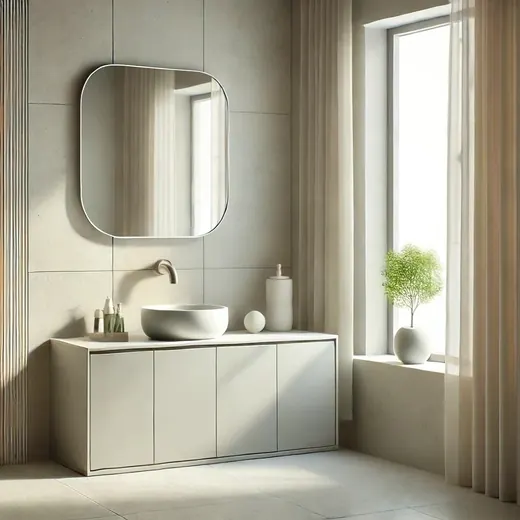 Bagno con luce naturale e finiture chiare